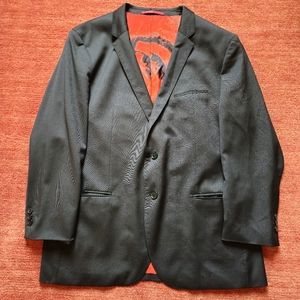 HUGO Boss Marzotto 100% Wool Blazer Suit Jacket Size 46R Black Red Lined